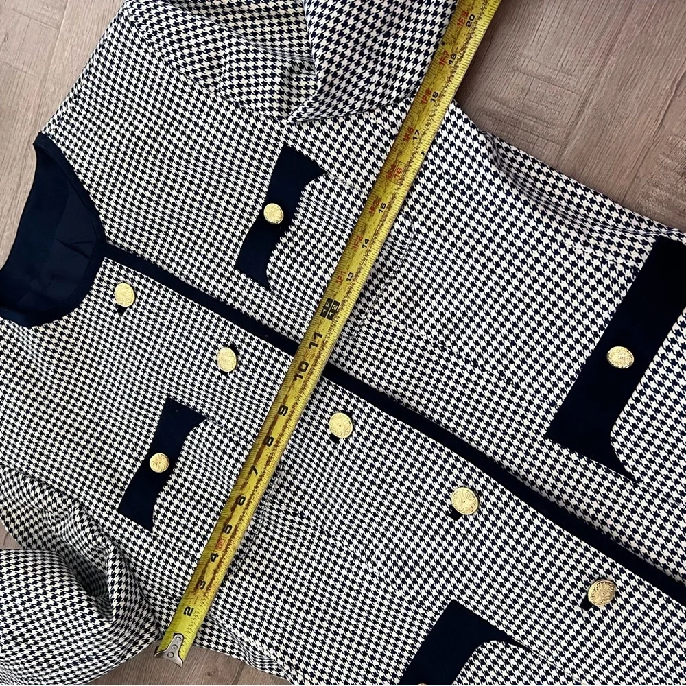 Collarless Leather‎ Feel Jacket Blazer Full Lined Navy White Lattice